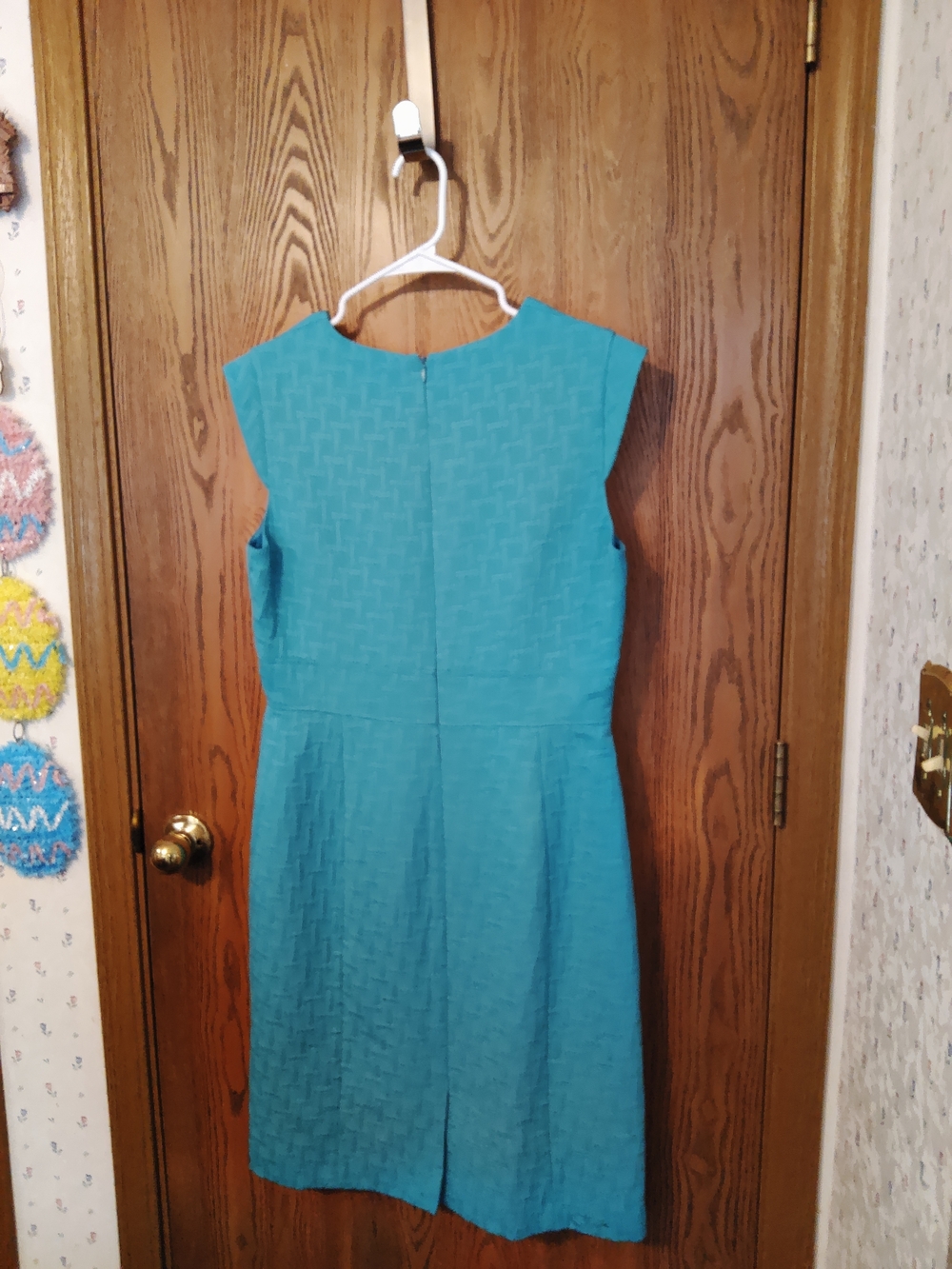 Teal Cap-Sleeve Sheath Dress - Elegant Women's Day Dress - Picture 3 of 5